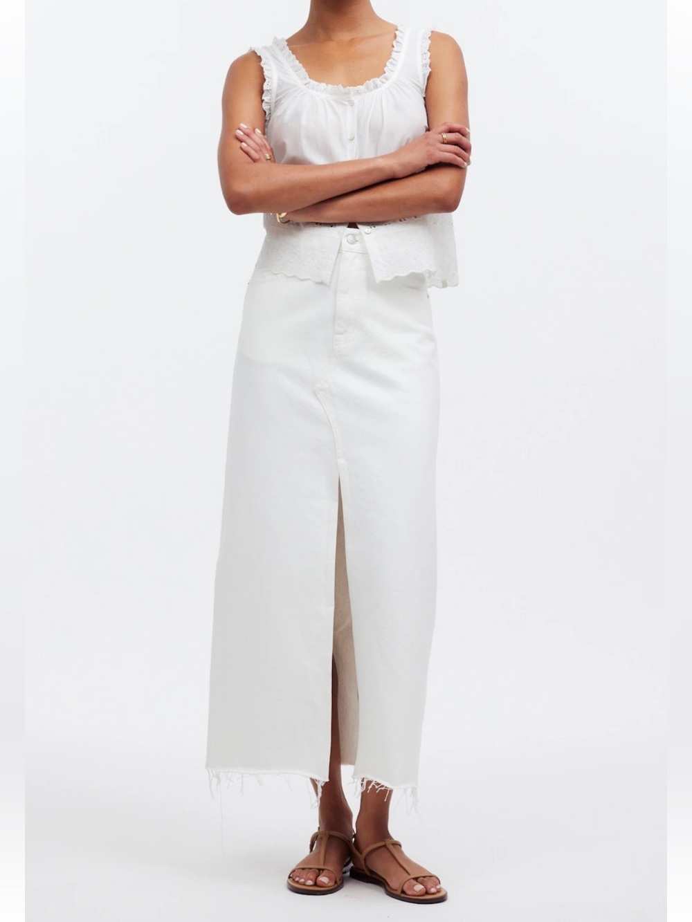Madewell The Rilee Denim Midi Skirt White 28